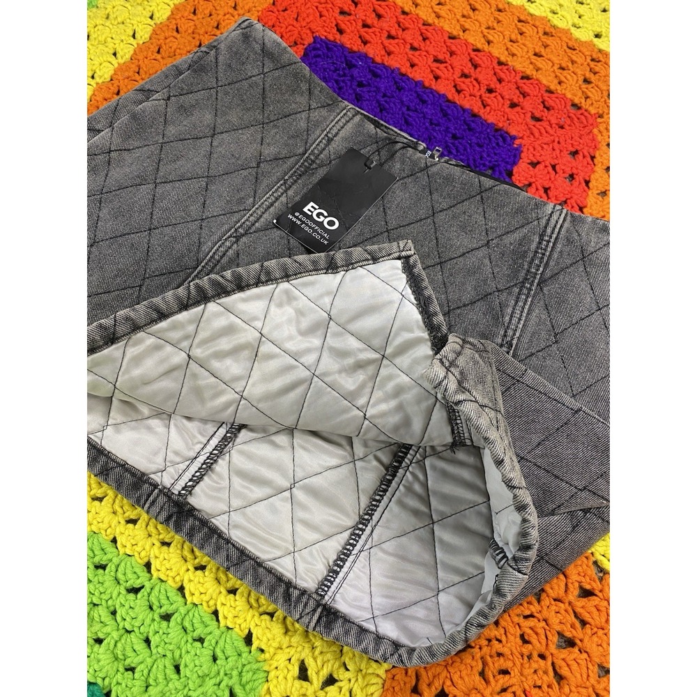 EGO Quilted Puff Denim Skirt Faded Black Women's Size 10